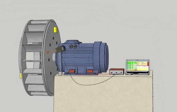 Installing correction weights on a fan impeller after two-plane balancing with Balanset-1A